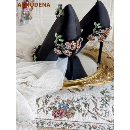 Crystal-Flower Pump Heel Shoe for Women