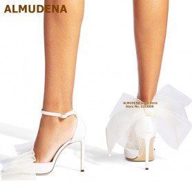 Butterfly Knot Hot Pink Satin Pump Heels for Women