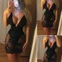 Black Floral Mesh Deep V Neck Slimfit Bold Party Dress