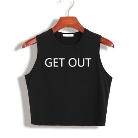 Get Out Letters Funky Print Summer Cotton Sexy Slim T-Shirt