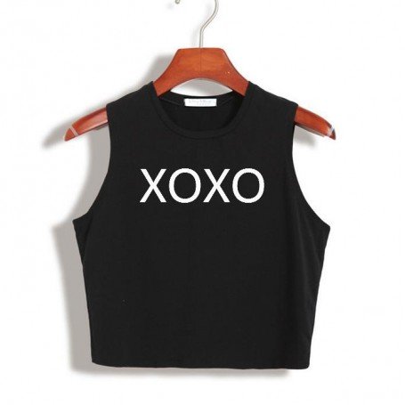 XOXO Print Summer Cotton Sexy Slim Crop Top for Women