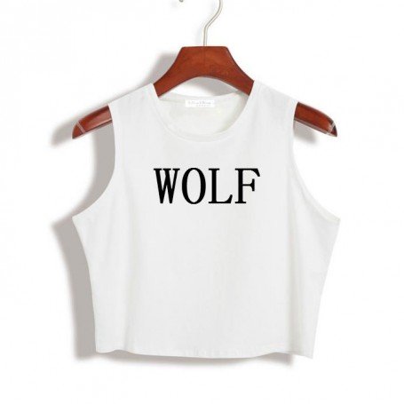 Wolf Print Sleeveless Cotton Blend Hipster Sexy Top