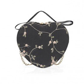 Sweet Lace Embroidery Round Pu Leather Handbag