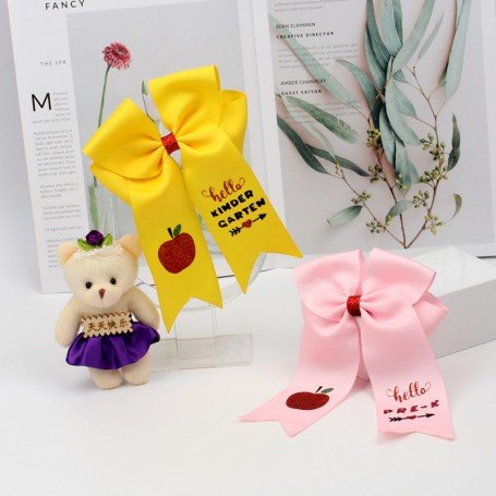 New Back To School Bow Large Hair Ribbon Hair Clips for Girls Glitter Printed Cheer Bows Hairgrips Hairpin Student Kids Headwear